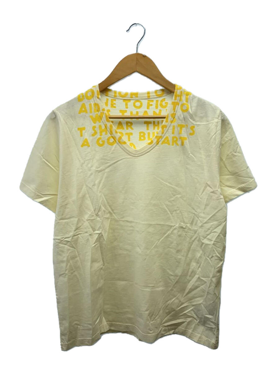 【中古】Maison Margiela◆AIDS T SHIRT/エイズTシャツ/M/アイボリー/イエロー/S30GJ0004/VネックTシャツ【メンズウェア】