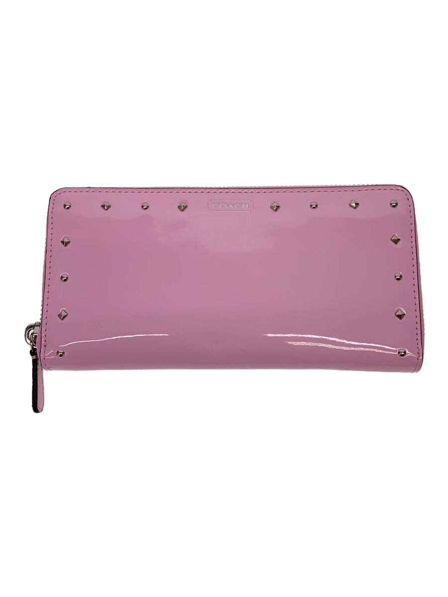COACH◆長財布_スタッズ_アコーディオン/エナメル/ピンク/レディース/コーチ//
