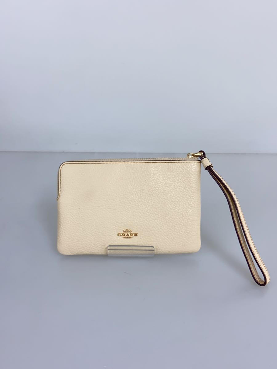 【中古】COACH◆ポーチ/レザー/BEG/CF213/リストレット/スヌーピー【バッグ】