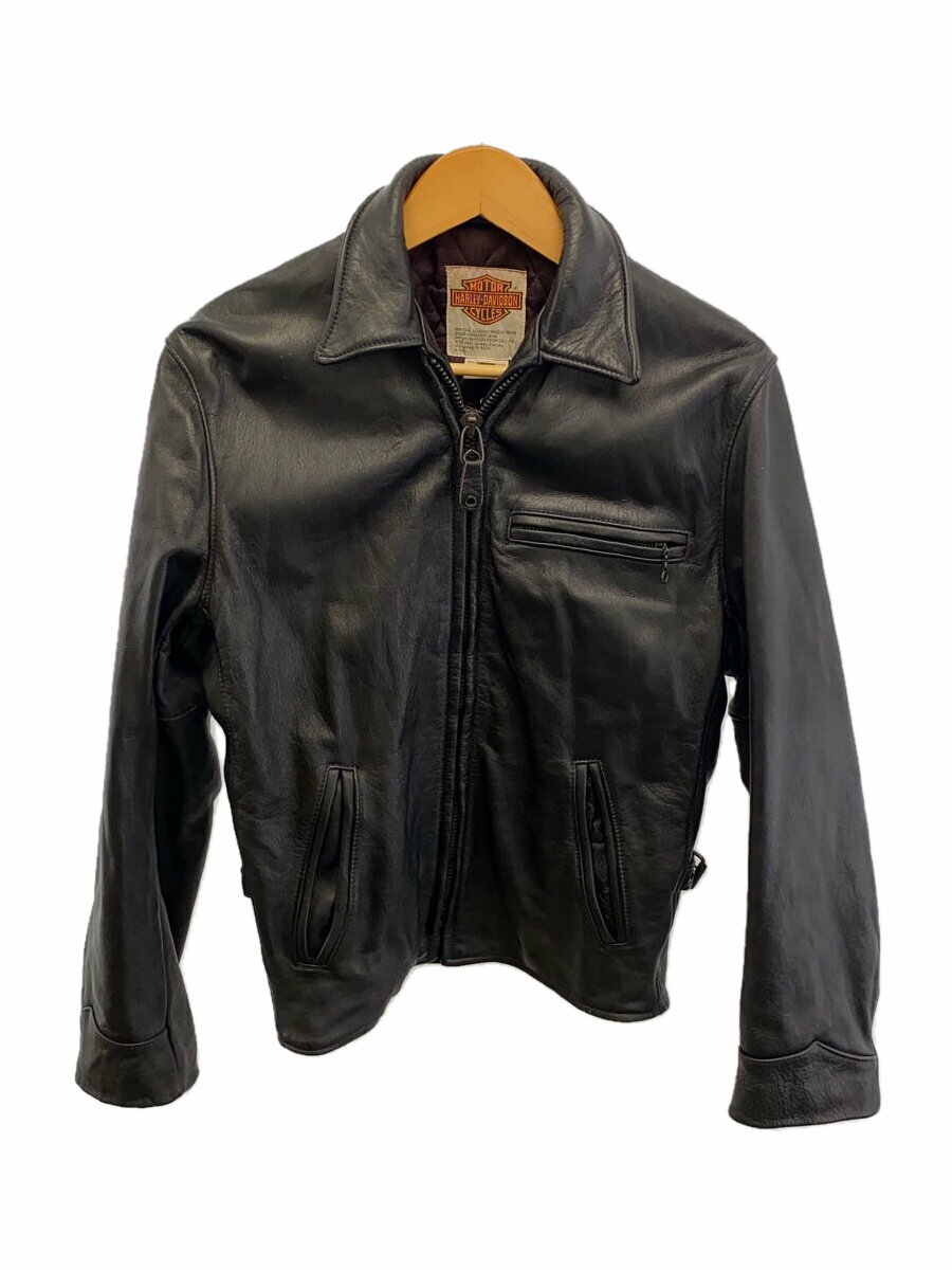 【中古】HARLEY DAVIDSON◆レザージャケット・ブルゾン/36/レザー/BLK/無地【メンズウェア】
