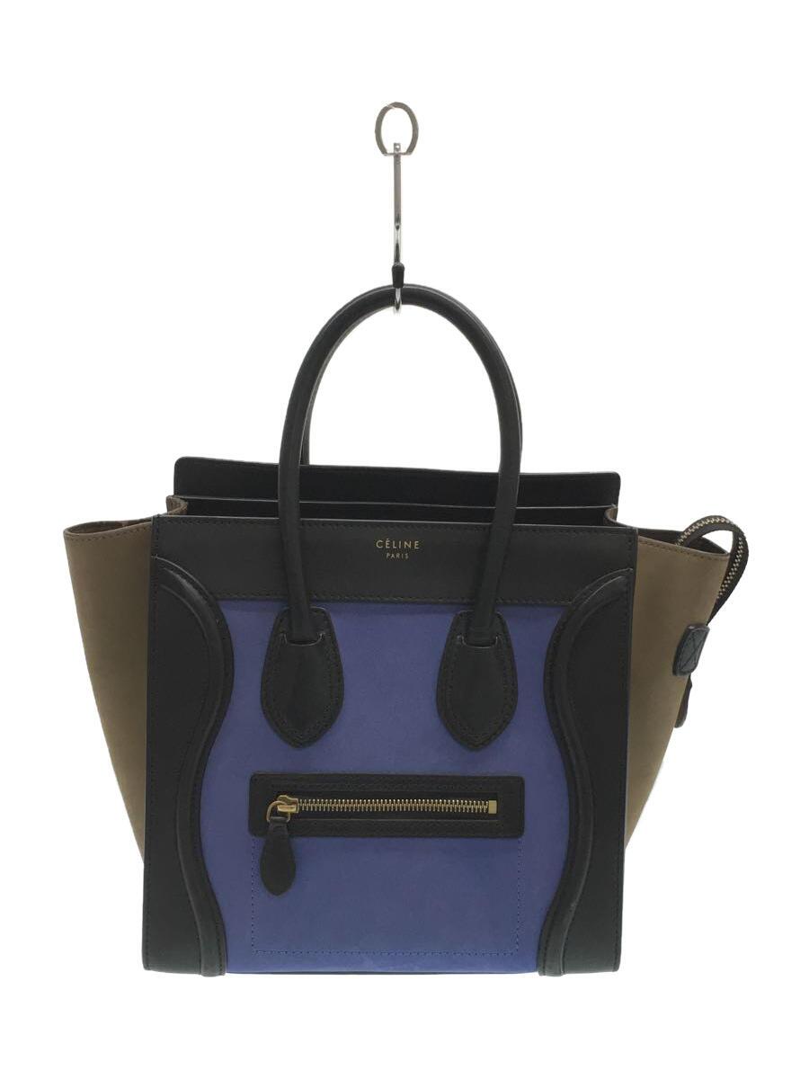 【中古】CELINE◆トートバッグ/レザー/ブルー/無地/ランゲージ【バッグ】