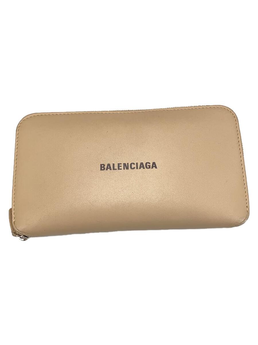 【中古】BALENCIAGA◆ロゴ/ラウンドファスナー/長財布/レザー/BEG/無地/レディース/594290 2760【服飾雑貨他】