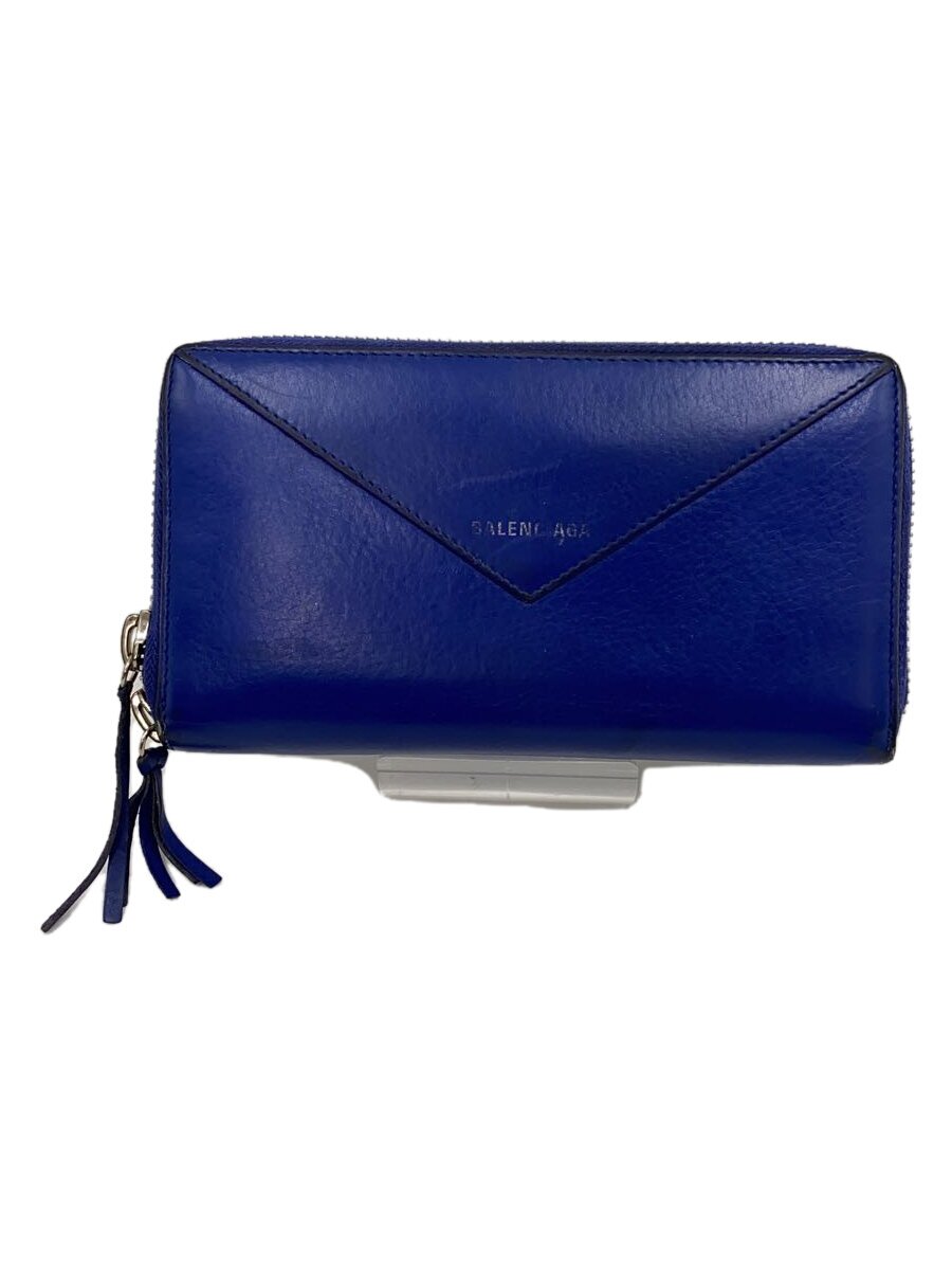 【中古】BALENCIAGA◆長財布/レザー/BLU/無地/メンズ/381226【服飾雑貨他】
