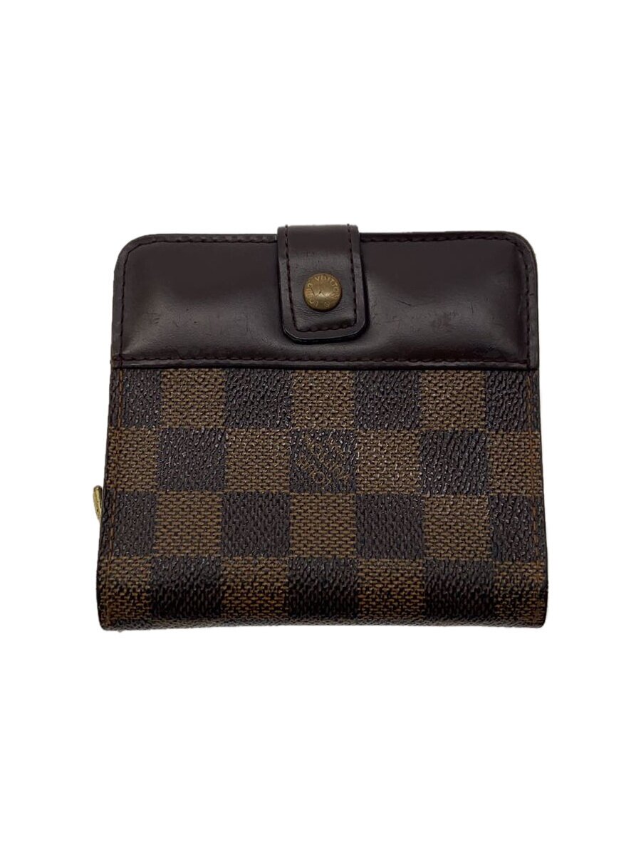 【中古】LOUIS VUITTON◆コンパクト・ジップ_ダミエ・エベヌ_BRW/PVC/BRW/レディース【服飾雑貨他】