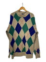 【中古】NAUTICA◆ニット・セーター(厚手)/アーガイル/XL/コットン/BEG【メンズウェア】