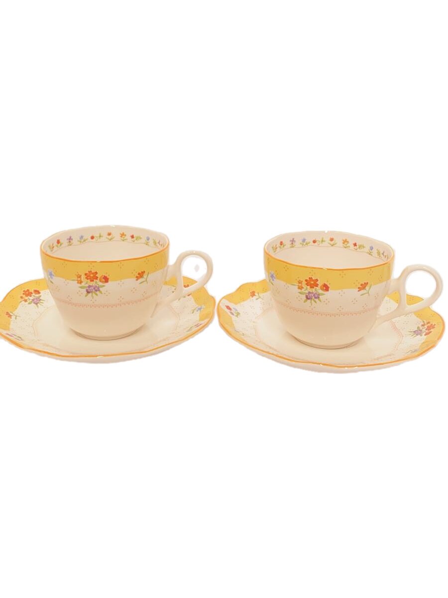 【中古】Noritake◆カップ&ソーサー/2点セット/イエロー/花柄/ホワイト【キッチン用品】