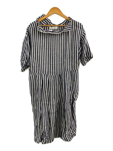 【中古】fog linen work◆半袖ワンピース/--/リネン/NVY/ストライプ【レディースウェア】 【中古】fog linen work◆半袖ワンピース/--/リネン/NVY/ストライプ【レディースウェア】