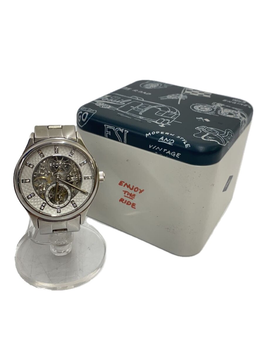 FOSSIL - 【中古】FOSSIL◆フォッシル/自動巻腕時計/アナログ/ステンレス/WHT/SLV/BQ3649/スケルトン/シルバー【服飾雑貨他】