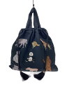 【中古】ear PAPILLONNER◆馬とアルパカ刺繍巾着トートバッグ/コットン/BLK/総柄//【バッグ】