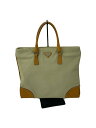 【中古】PRADA◆トートバッグ/キャンバス/BEG/無地【バッグ】