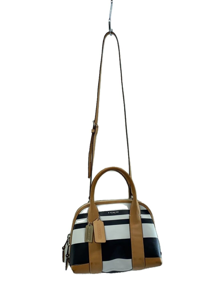 【中古】COACH◆ハンドバッグ_ブリーカー_ボーダー/キャンバス/BLK/ボーダー【バッグ】