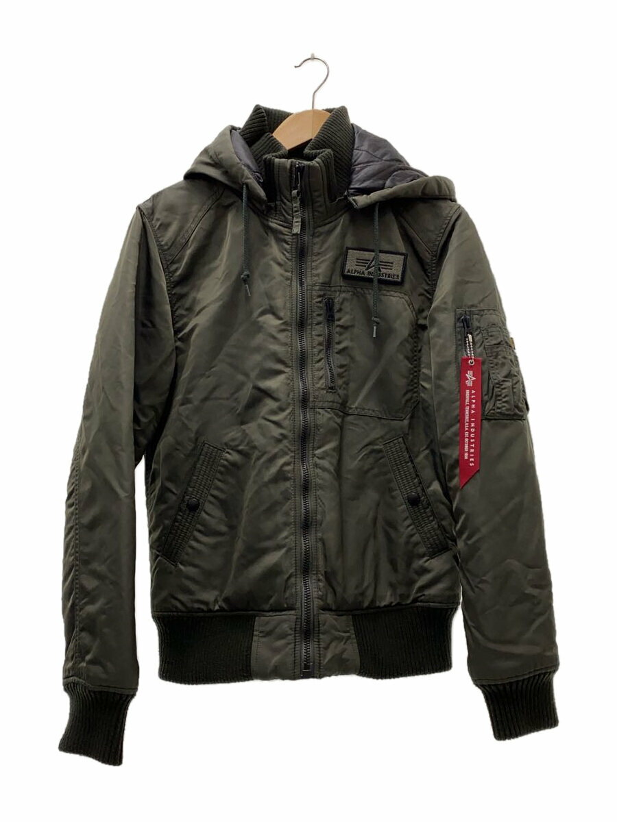【中古】ALPHA INDUSTRIES◆ジャケット/M/ナイロン/KHK/TA1300-019/中綿ジャケット/フード取り外し可能/【メンズウェア】