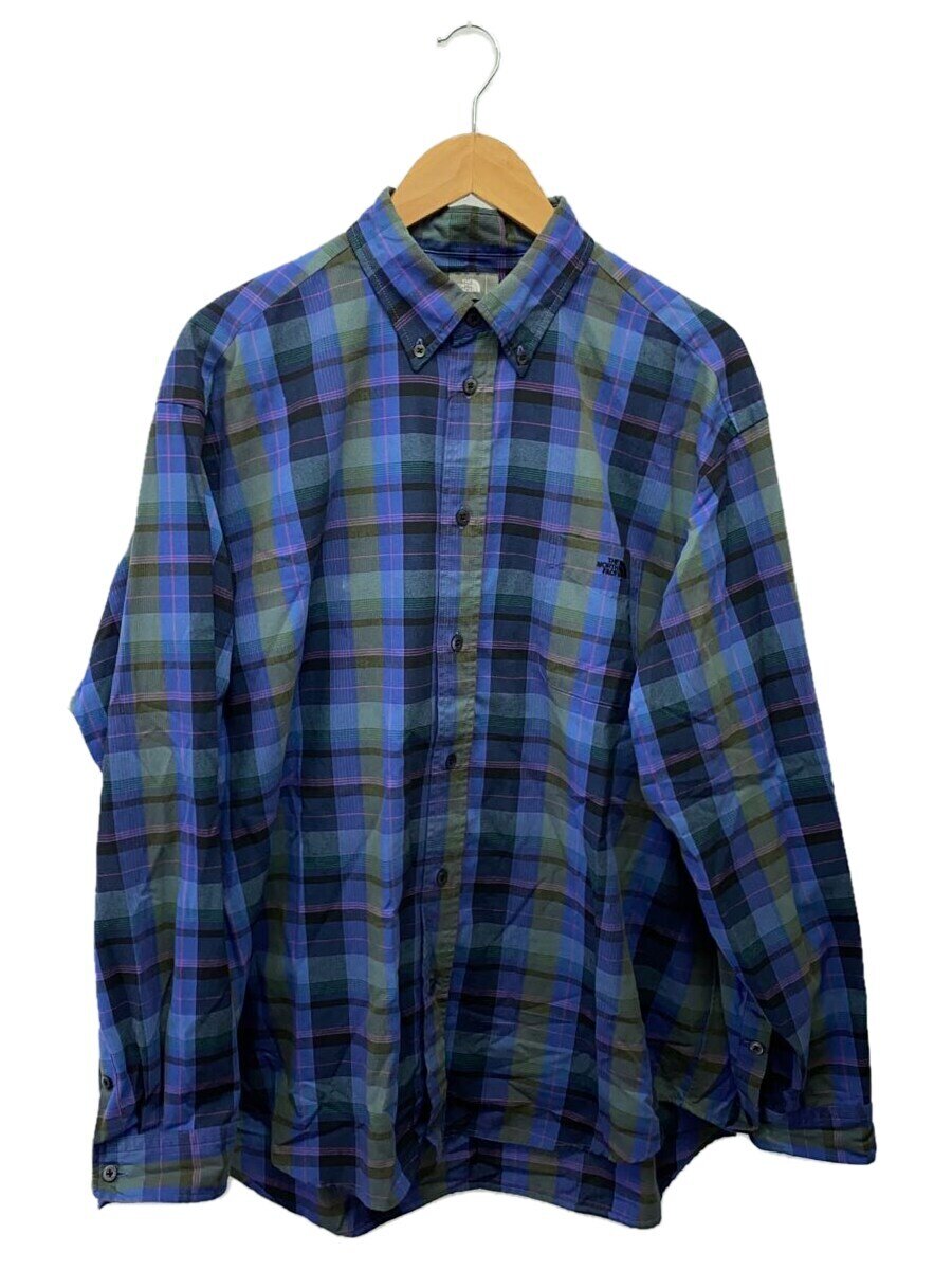 【中古】THE NORTH FACE◆L/S MADRAS SHIRT_ロングスリーブマドラスシャツ/NR12431/L/コットン/BLU【メンズウェア】