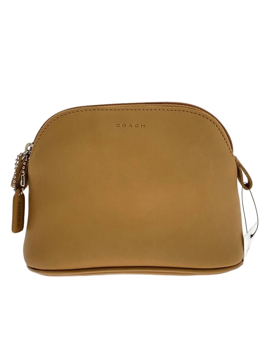 COACH - 【中古】COACH◆ポーチ/レザー/CML/無地【バッグ】