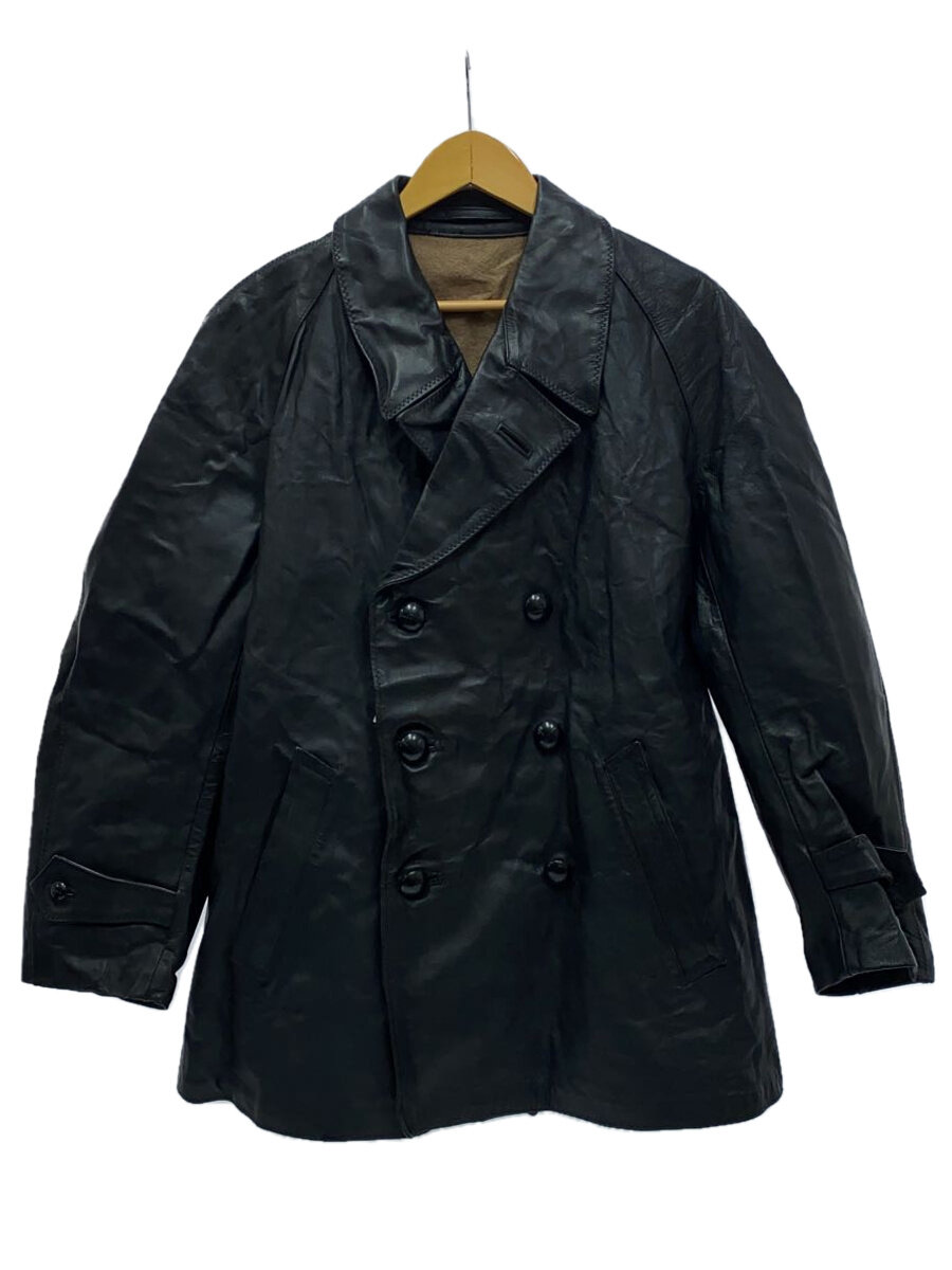 【中古】ITALIAN MILITARY◆60s/ポリスマンジャケット/ダブルブレスト/カーコート/レザー/BLK//【メンズウェア】