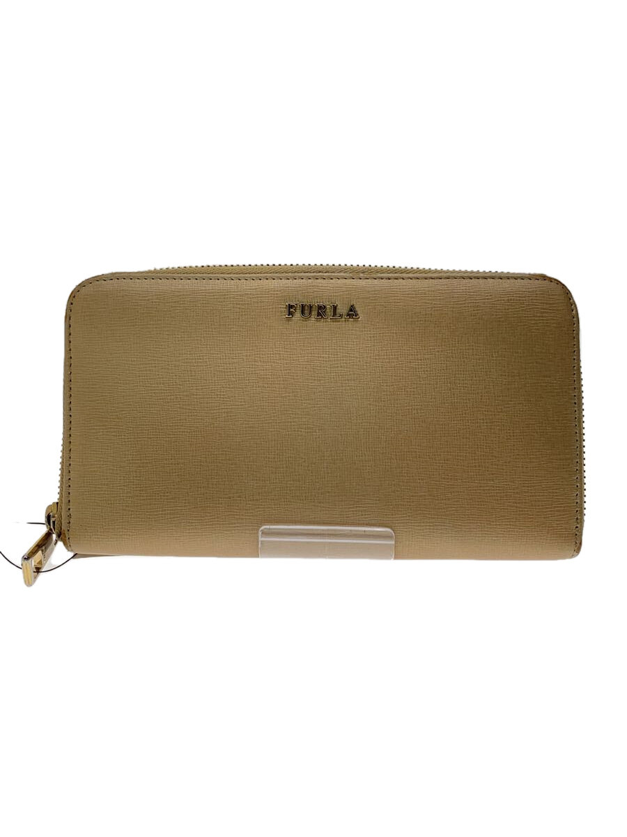 【中古】FURLA◆長財布/レザー/BEG/無�