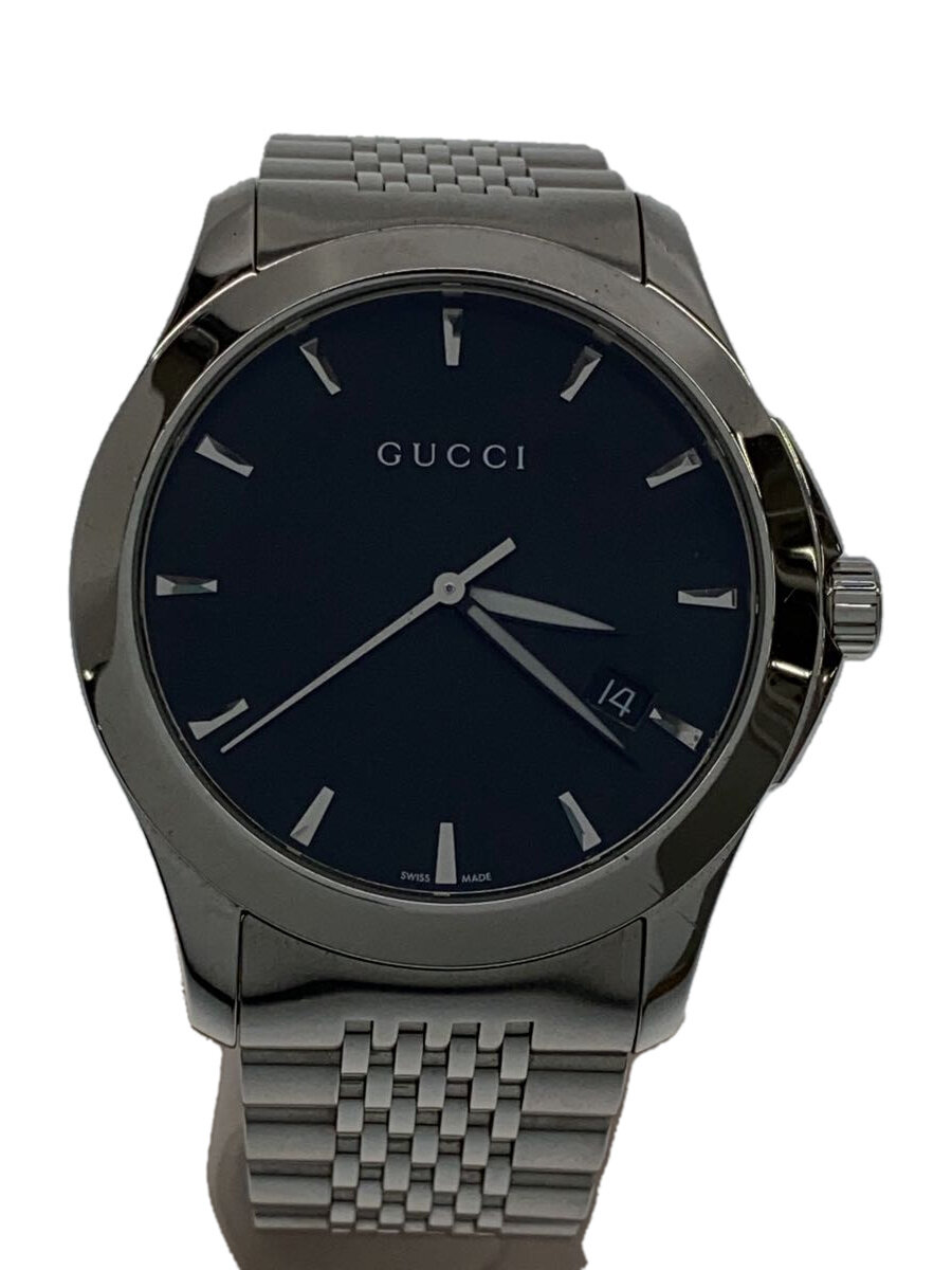【中古】GUCCI◆クォーツ腕時計/アナログ/ステンレス/BLK/SLV/SS/126.4【服飾雑貨他】