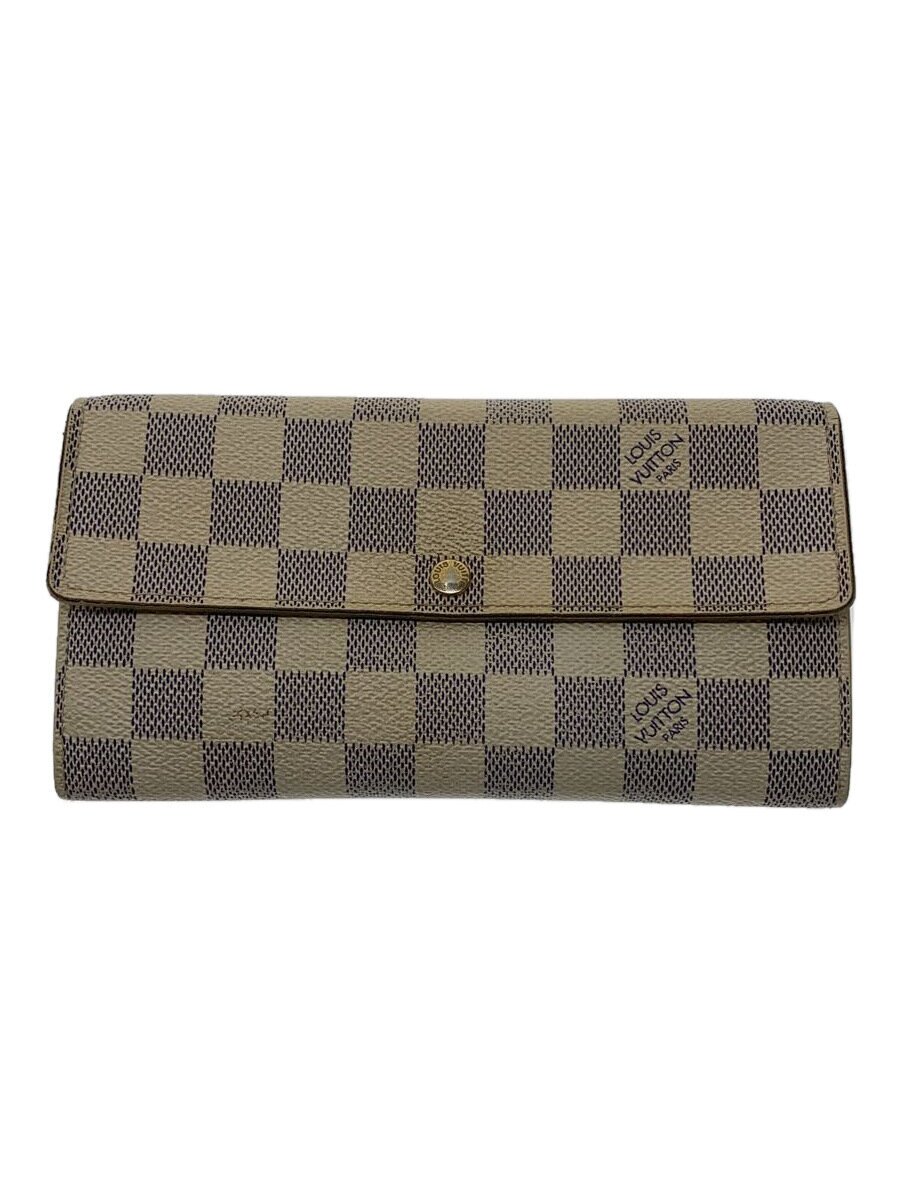 【中古】LOUIS VUITTON◆1)ポルト・フォイユ・サラ_ダミエ・アズール_WHT/PVC/WHT/レディース【服飾雑貨他】