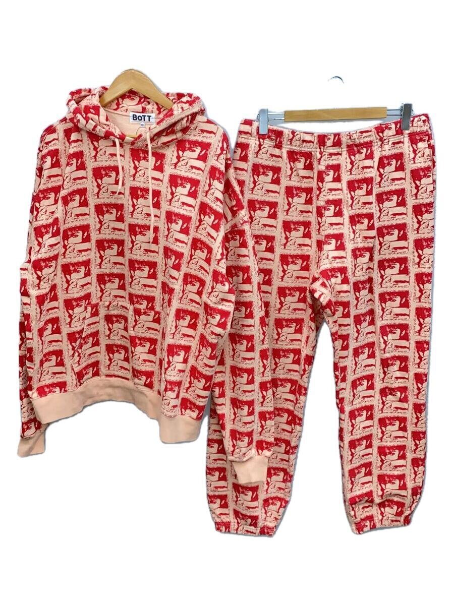 【中古】BoTT◆セットアップ/XXL/コットン/RED/総柄/フェイスプリント【メンズウェア】