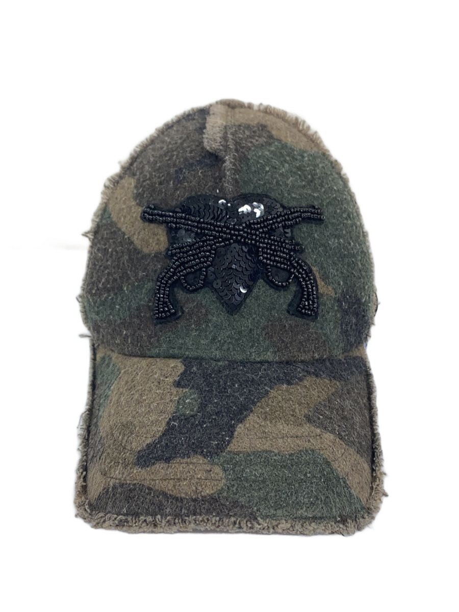 【中古】YOSHINORI KOTAKE◆キャップ/スパンコール/ピストル/ウール/KHK/カモフラ/メンズ/14FRQ-YK01//【服飾雑貨他】