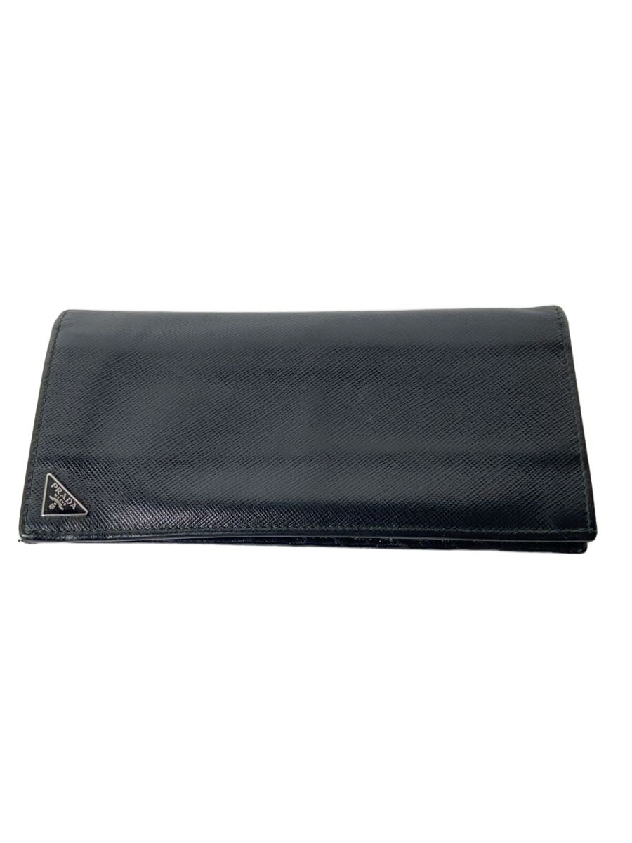【中古】PRADA◆サフィアーノ/長財布//BLK/無地/メンズ【服飾雑貨他】