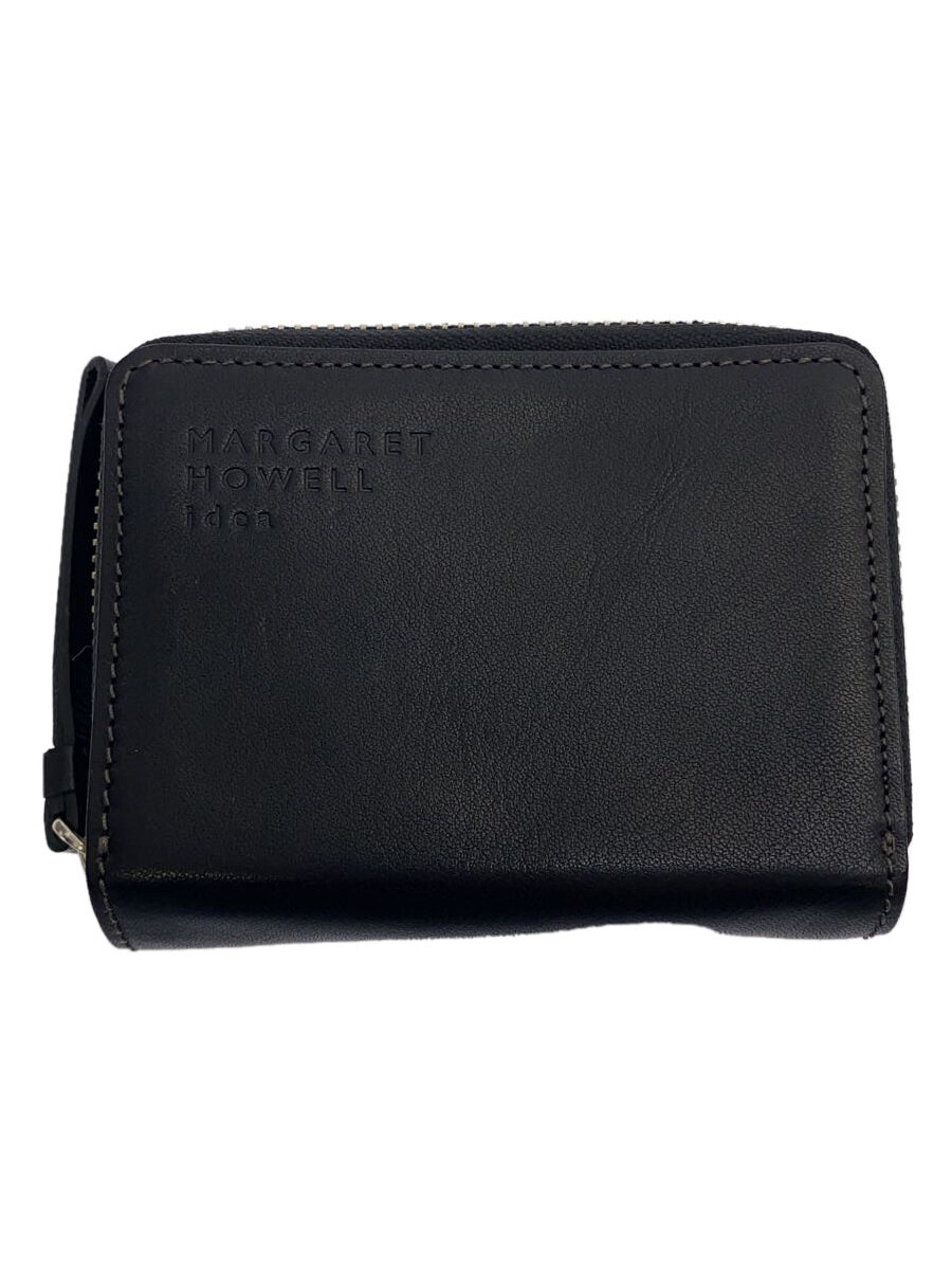 【中古】MARGARET HOWELL◆2つ折り財布/レザー/ブラック/ショートウォレット/ラウンドファスナー【服飾雑貨他】