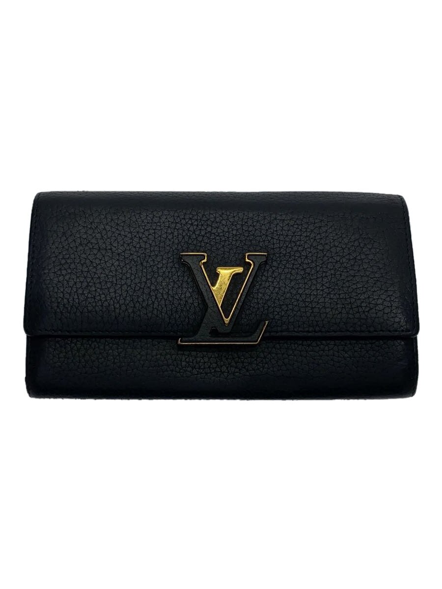 【中古】LOUIS VUITTON◆ポルト・フォイユ・カプシーヌ_パルナセア_BLK/レザー/BLK/無地/メンズ【服飾雑貨他】