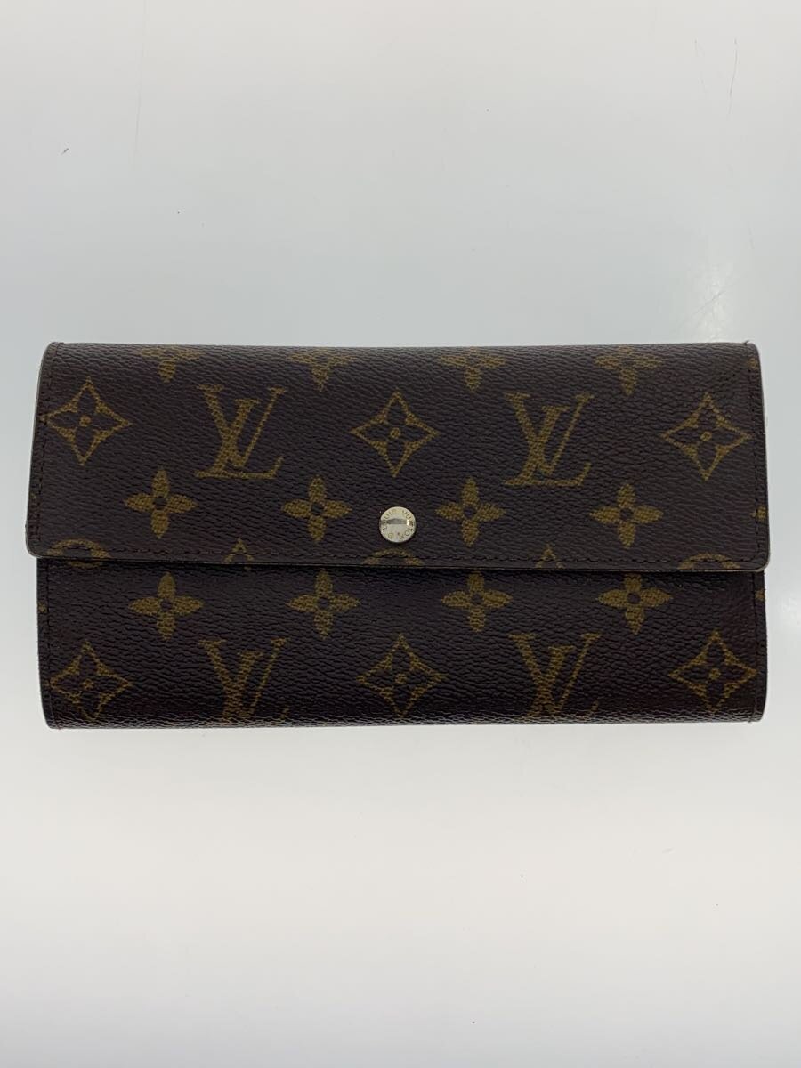 【中古】LOUIS VUITTON◆1)ポルト・フォイユ・サラ_モノグラム・キャンバス/PVC/BRW/総柄/レディース【服飾雑貨他】