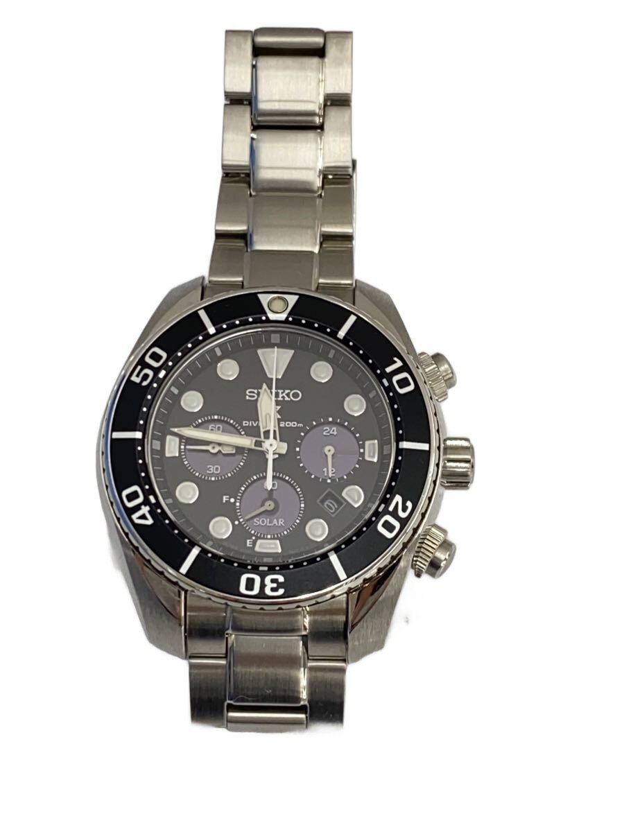 【中古】SEIKO◆PROSPEX DIVERSE/ソーラー腕時計/アナログ/ステンレス/BLK/SLV/SS/V192-0AD0【服飾雑貨他】