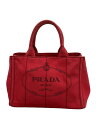 【中古】PRADA◆トートバッグ/キャンバス/RED/プリント/B2439G【バッグ】