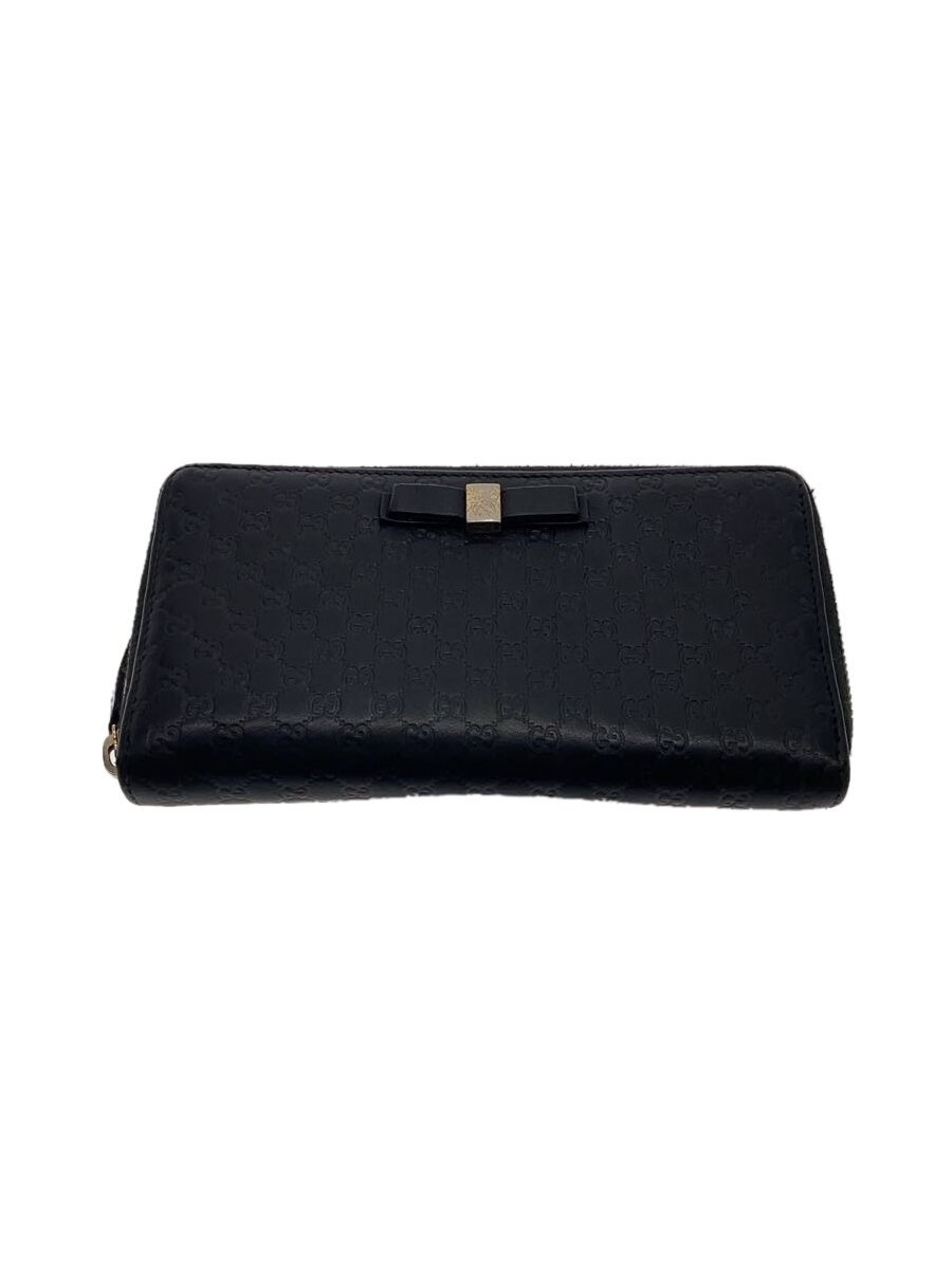 【中古】GUCCI◆長サイフ_マイクログッチシマ/レザー/BLK/レディース【服飾雑貨他】