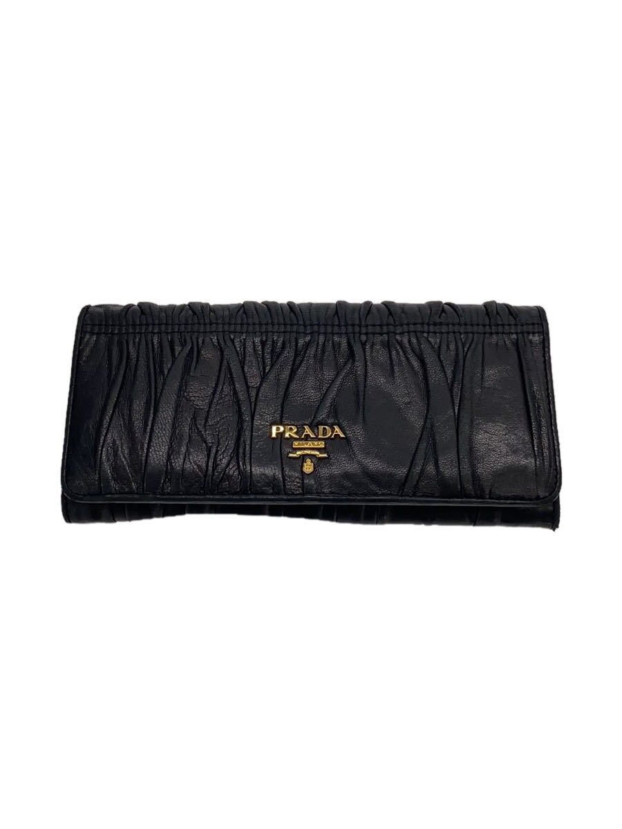 【中古】PRADA◆ナッパゴーフル/長財布/レザー/BLK/レディース【服飾雑貨他】