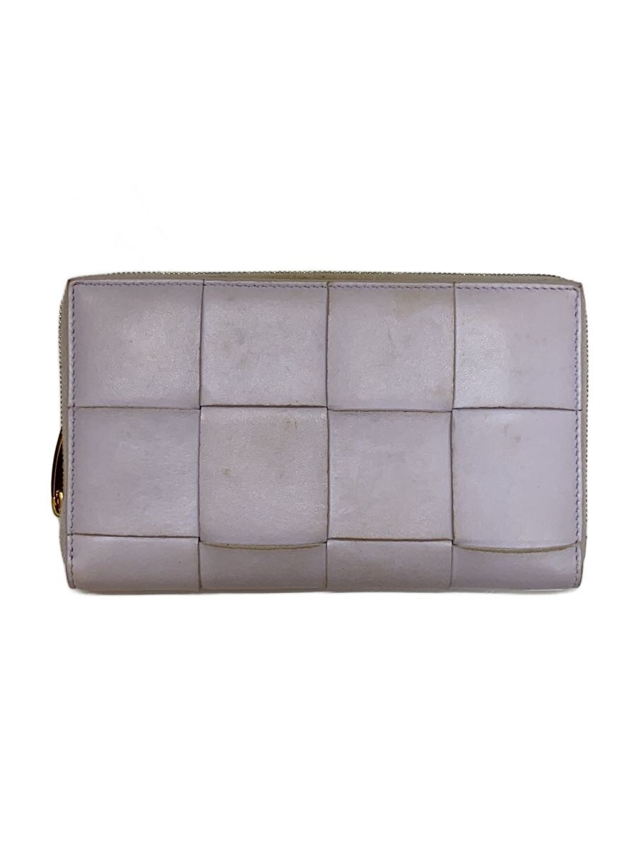 【中古】BOTTEGA VENETA◆マキシイントレチャート/ラウンドジップ/汚れ有/長財布/パープル/無地/レディース【服飾雑貨他】