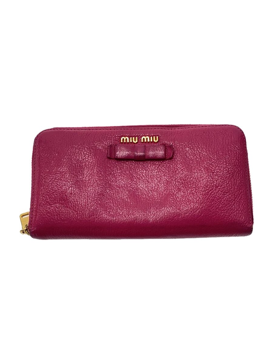 【中古】MIU MIU◆長財布/レザー/ピンク/レディース/ミュウミュウ【服飾雑貨他】