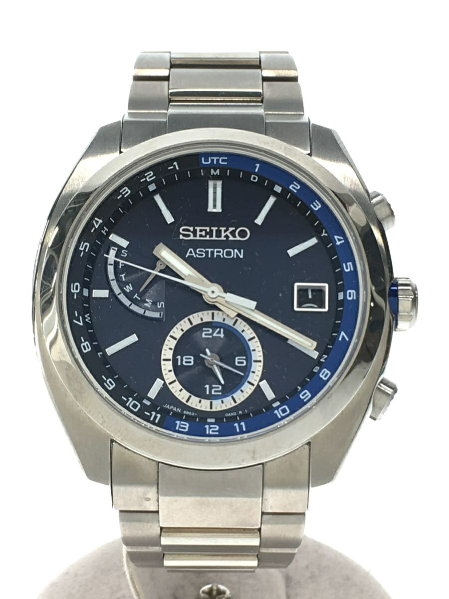 【中古】SEIKO◆ソーラー腕時計/アナログ/チタン/NVY/SLV/チタン【服飾雑貨他】