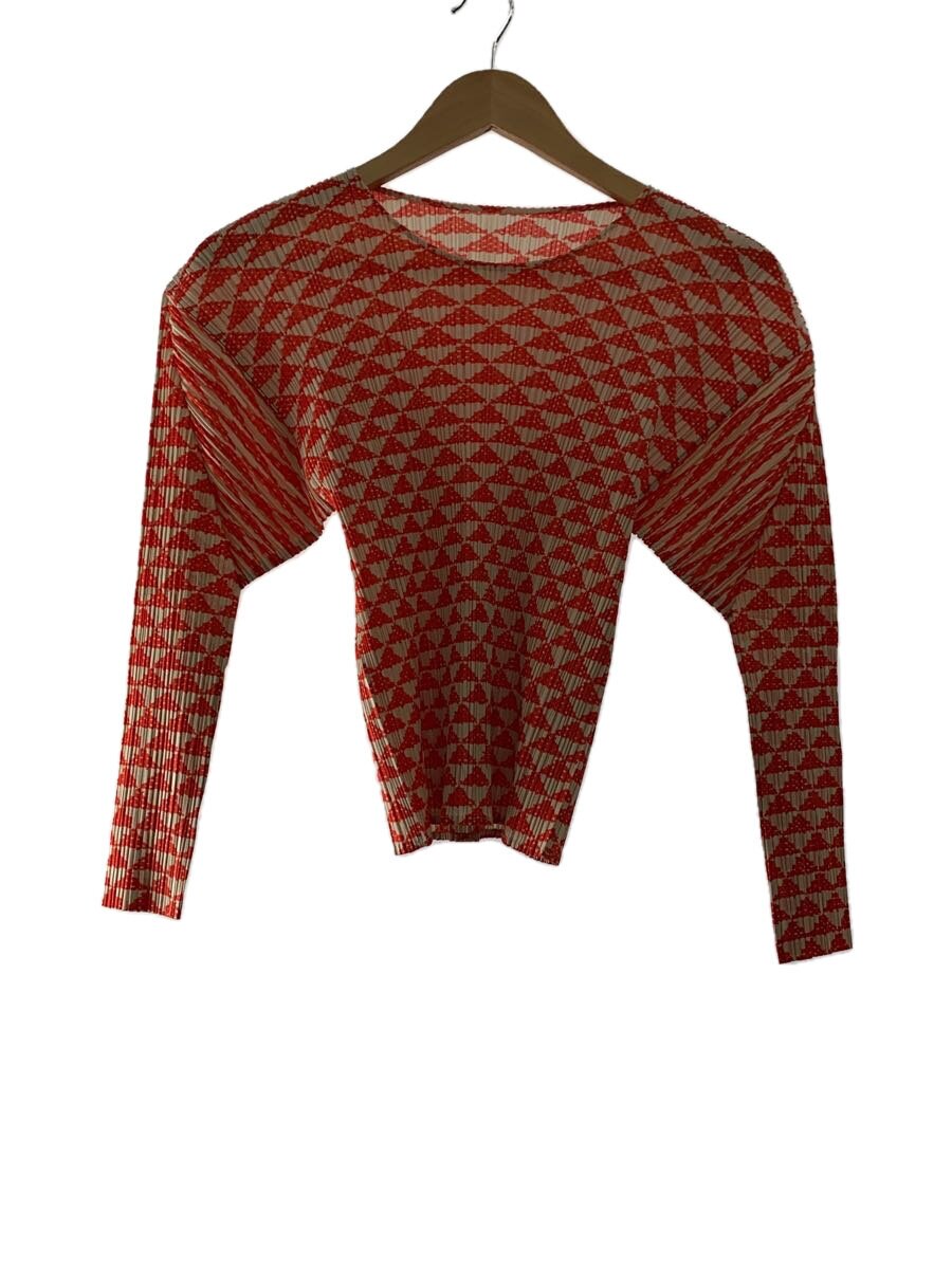 PLEATS PLEASE ISSEY MIYAKE◆탑/사이즈 3/폴리에스터/오렌지/올오버 패턴/PP82-JK502
