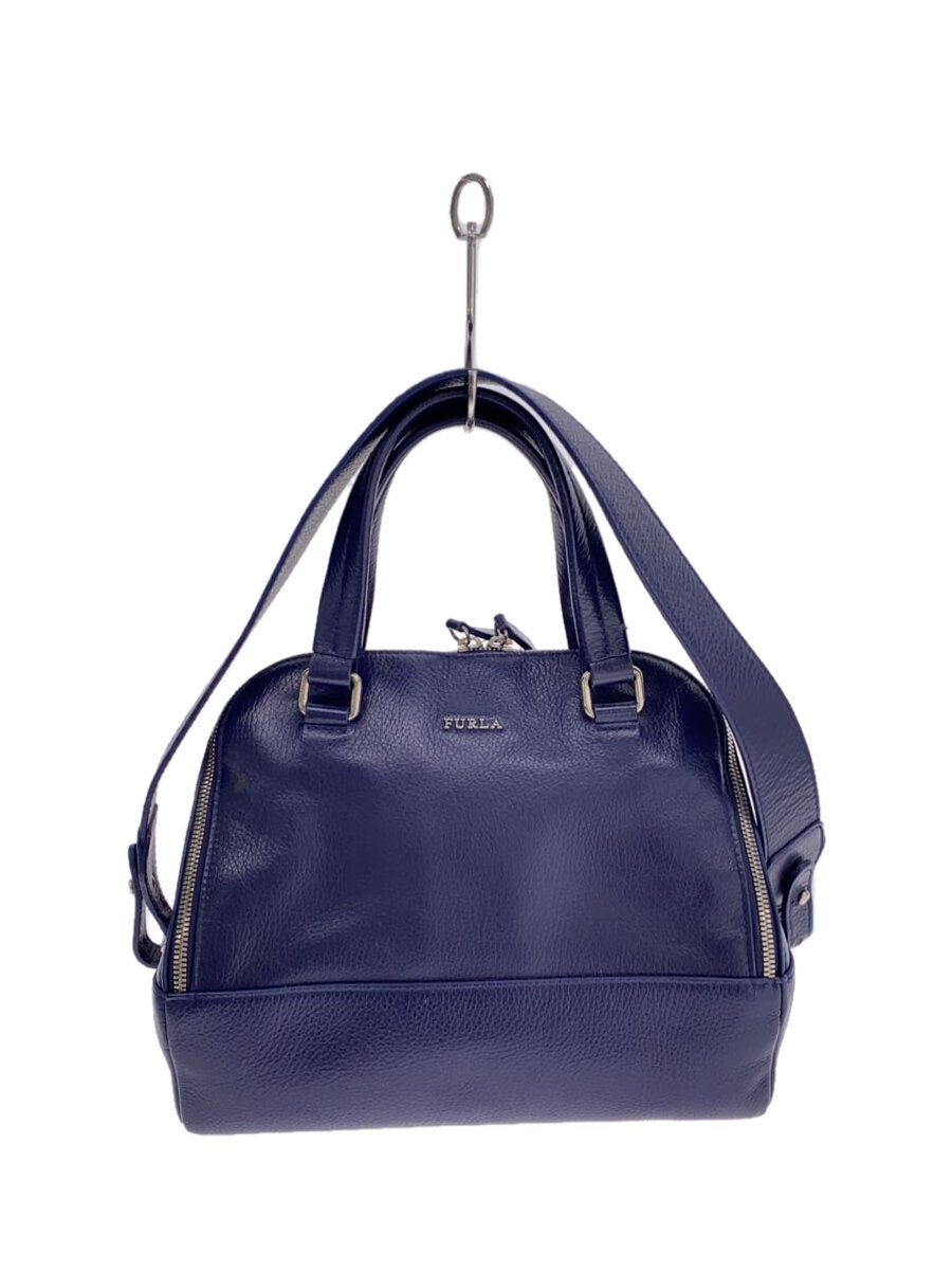 【中古】FURLA◆ハンドバッグ/レザー/NVY/無地【バッグ】