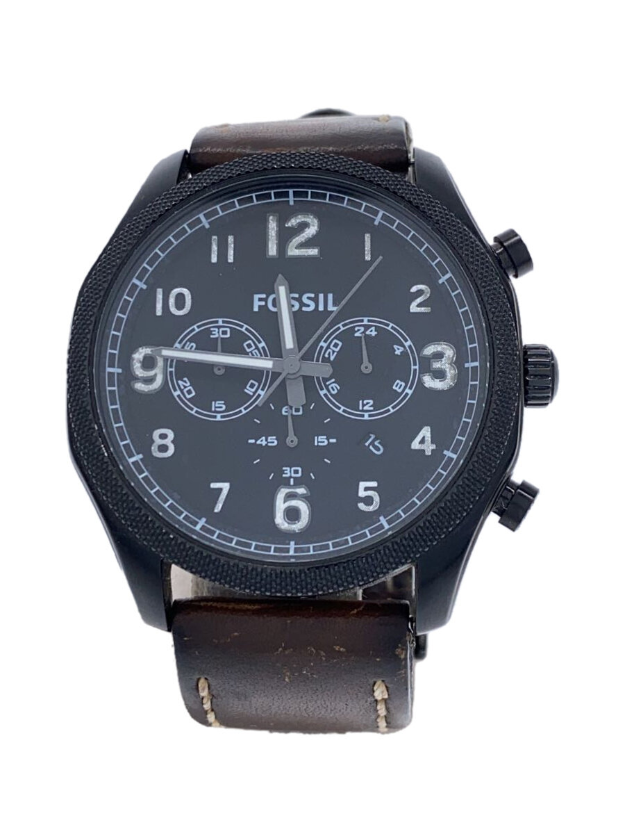 【中古】FOSSIL◆クォーツ腕時計/アナログ/レザー/BLK/BRW/SS/FS4887【服飾雑貨他】