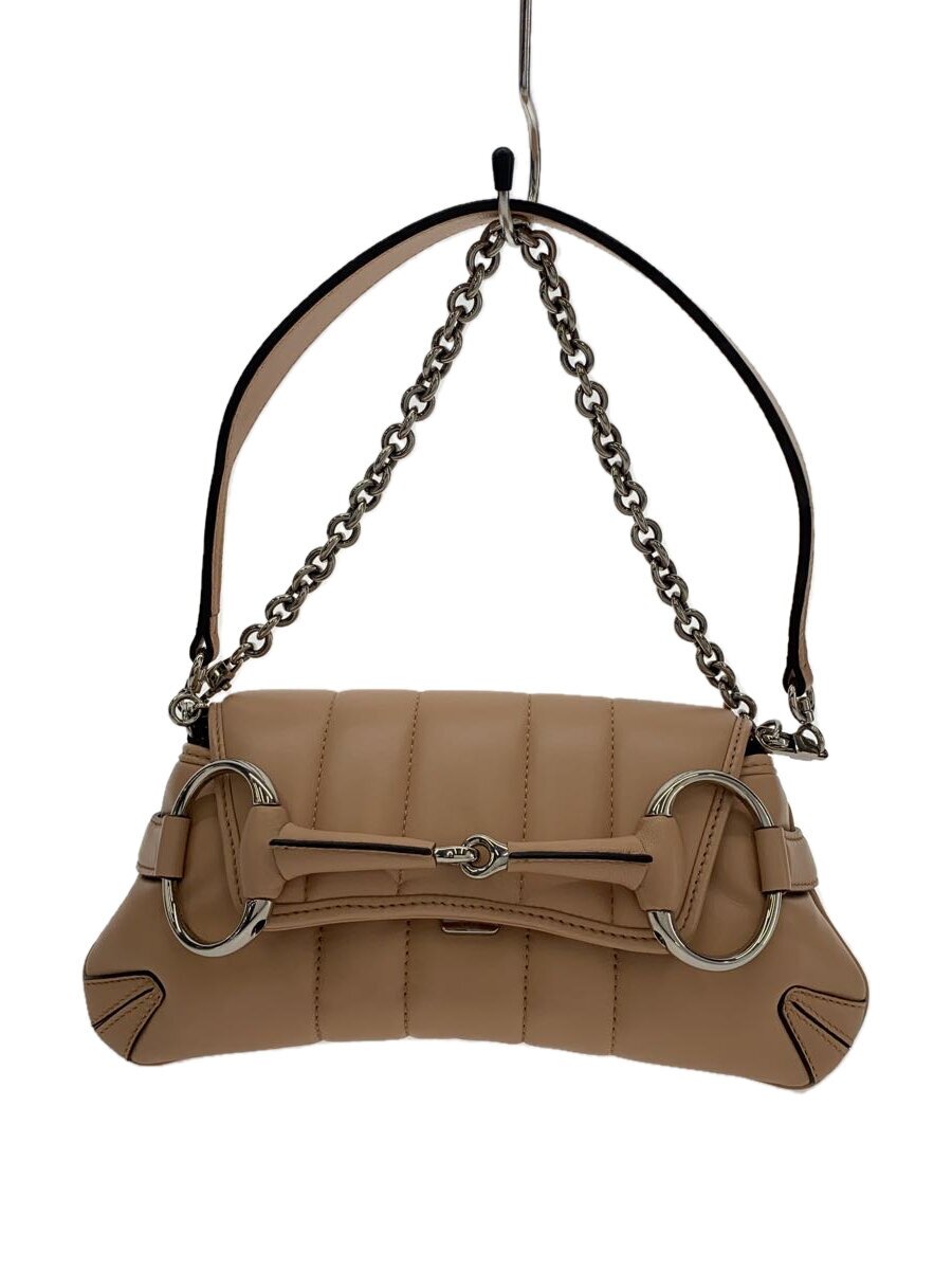 GUCCI - 【中古】GUCCI◆ホースビットチェーン/ハンドバッグ/レザー/BEG/764339//【バッグ】
