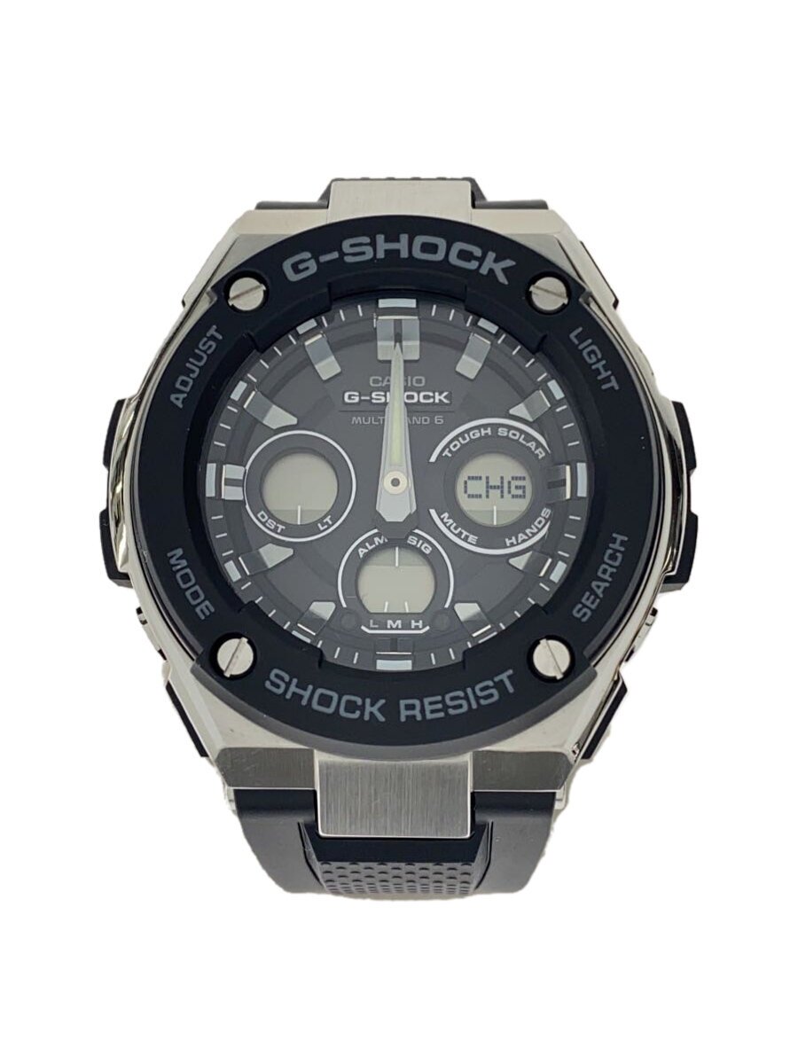 【中古】CASIO◆ソーラー腕時計・G-SHOCK/デジアナ/ラバー/SLV/BLK【服飾雑貨他】