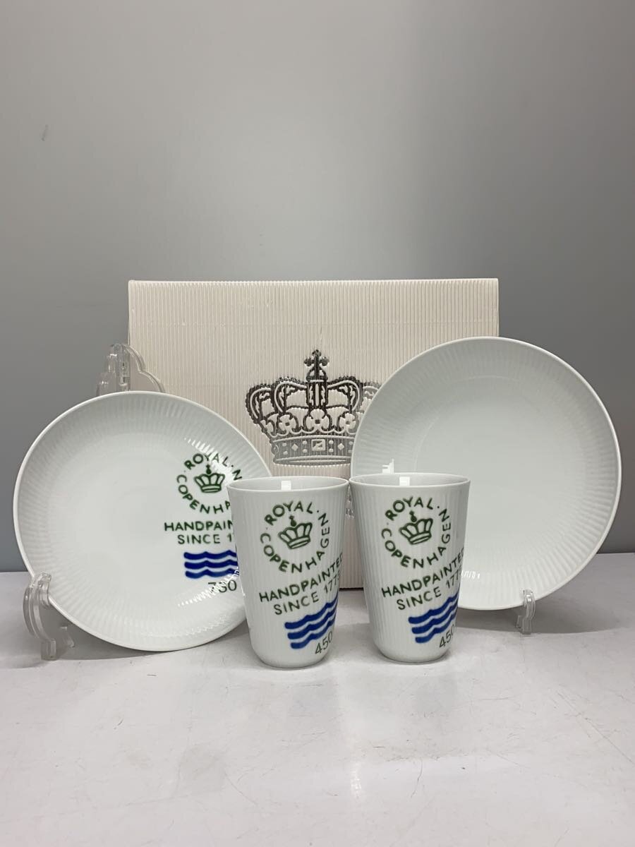 【中古】ROYAL COPENHAGEN◆プレート/4点セット/WHT/プレート2枚カップ2個セット【キッチン用品】