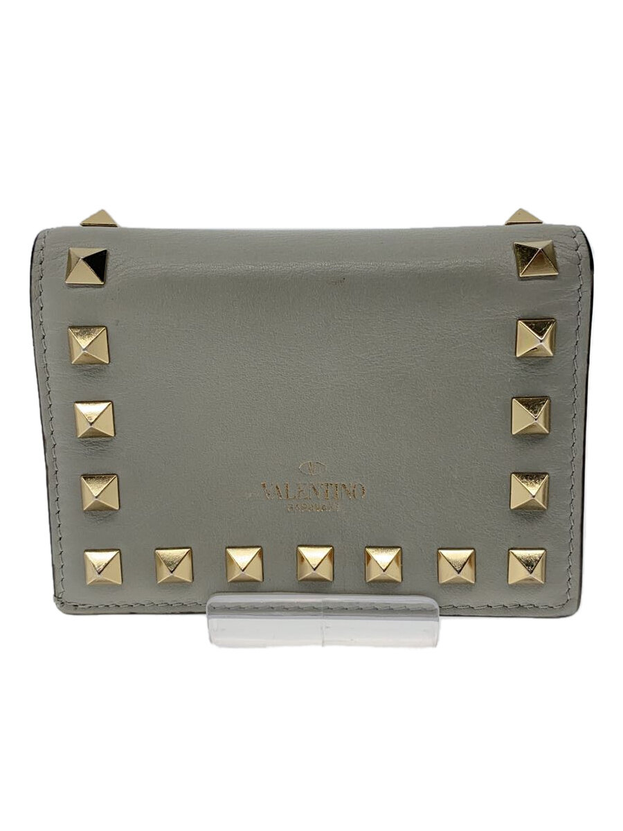 【中古】VALENTINO◆2つ折り財布/レザー/GRY/レディース【服飾雑貨他】