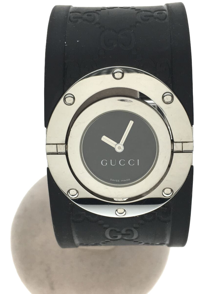 【中古】GUCCI◆クォーツ腕時計/アナログ/ラバー/ブラック/ブラック/112//【服飾雑貨他】