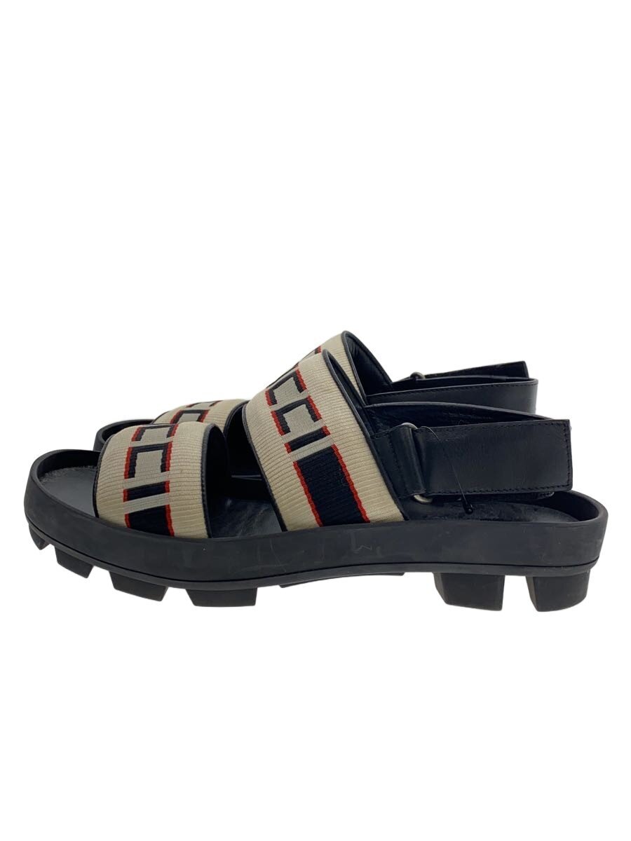 【中古】GUCCI◆ストライプストラップサンダル/6/BLK/レザー/523769【シューズ】