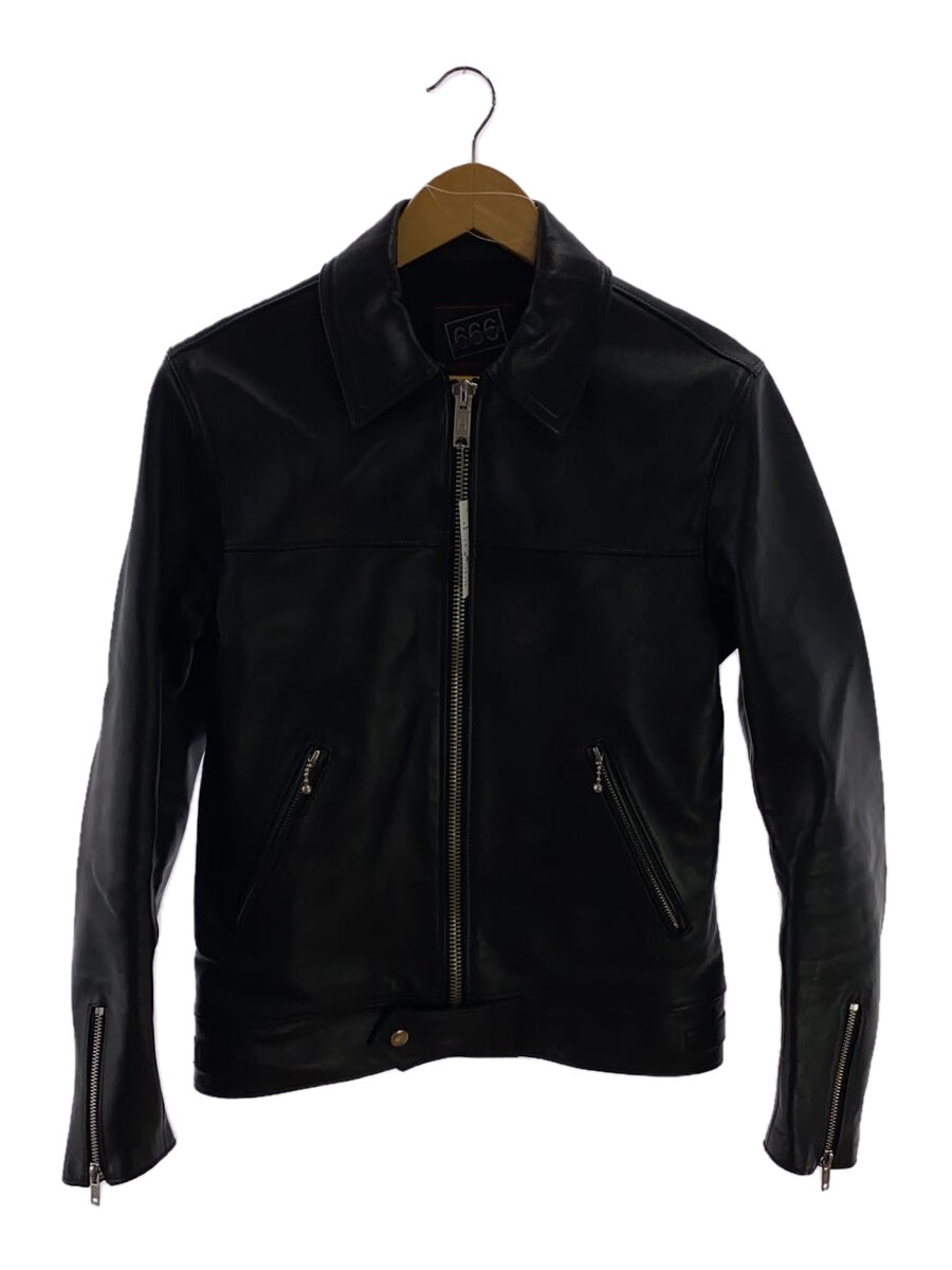 【中古】666 Leather Wear◆シングルライダースジャケット/34/羊革/BLK【メンズウェア】