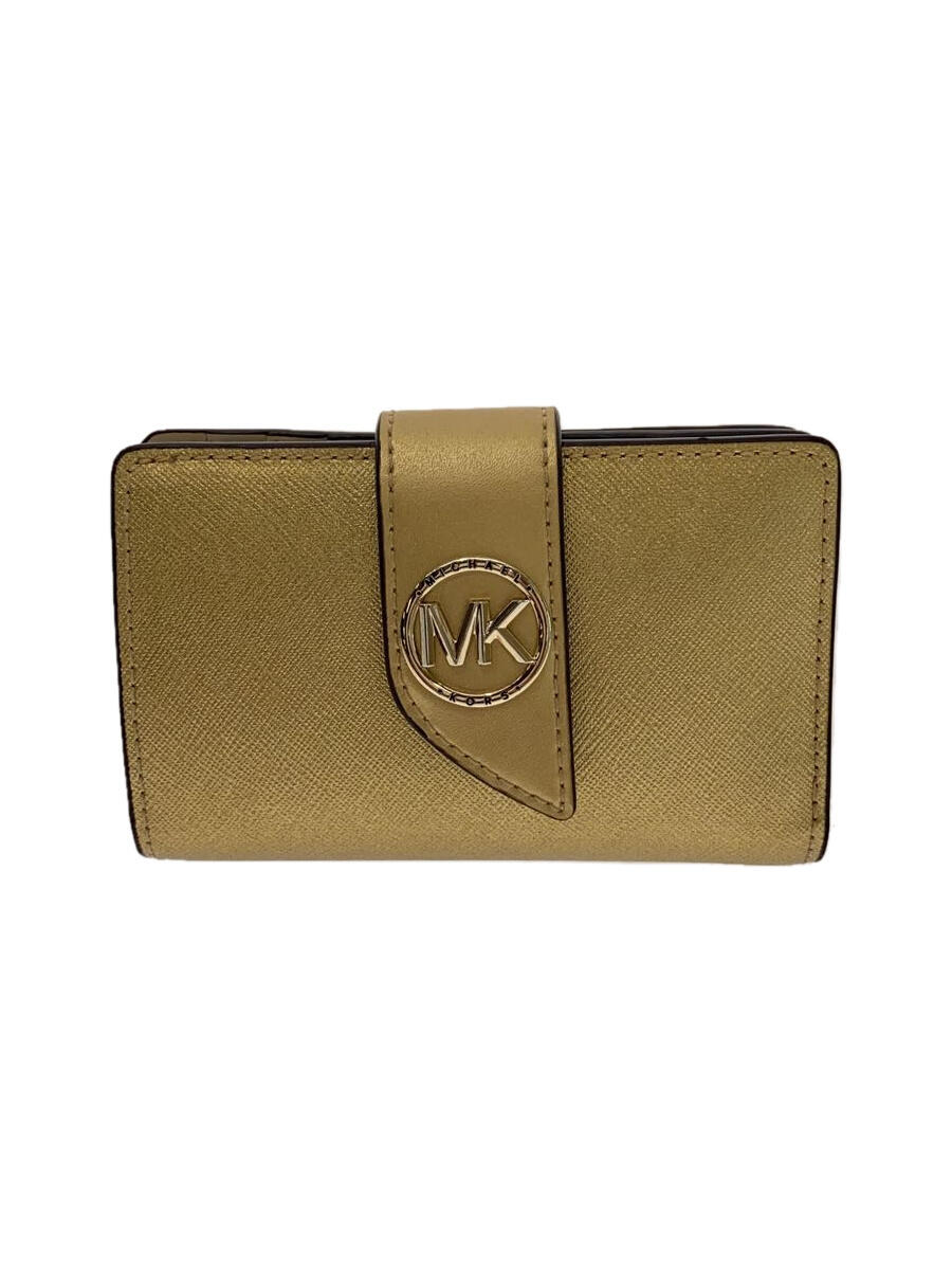 【中古】MICHAEL KORS◆2つ折り財布/フェイクレザー/GLD/無地/レディース/34H1LGRE8M【服飾雑貨他】