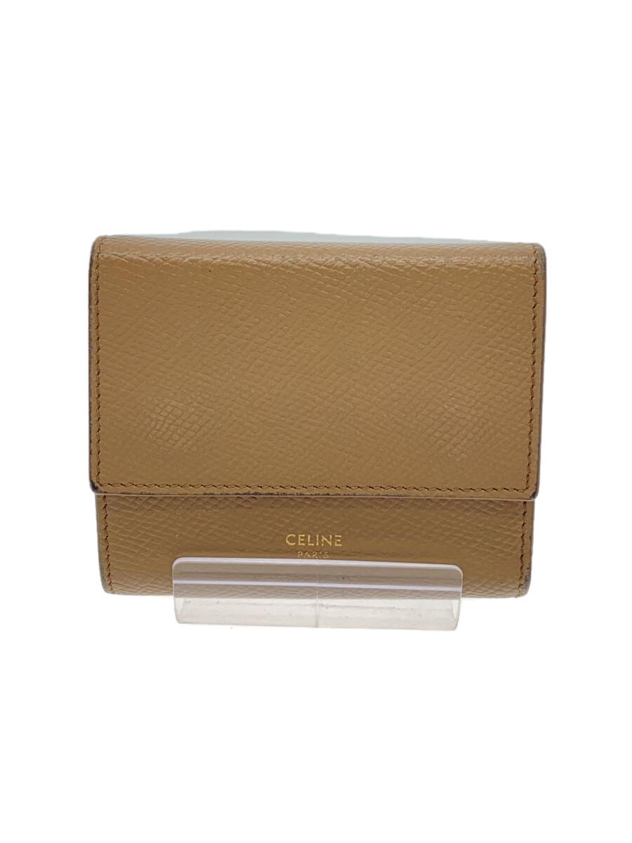 【中古】CELINE◆3つ折り財布/レザー/BEG/無地/レディース【服飾雑貨他】