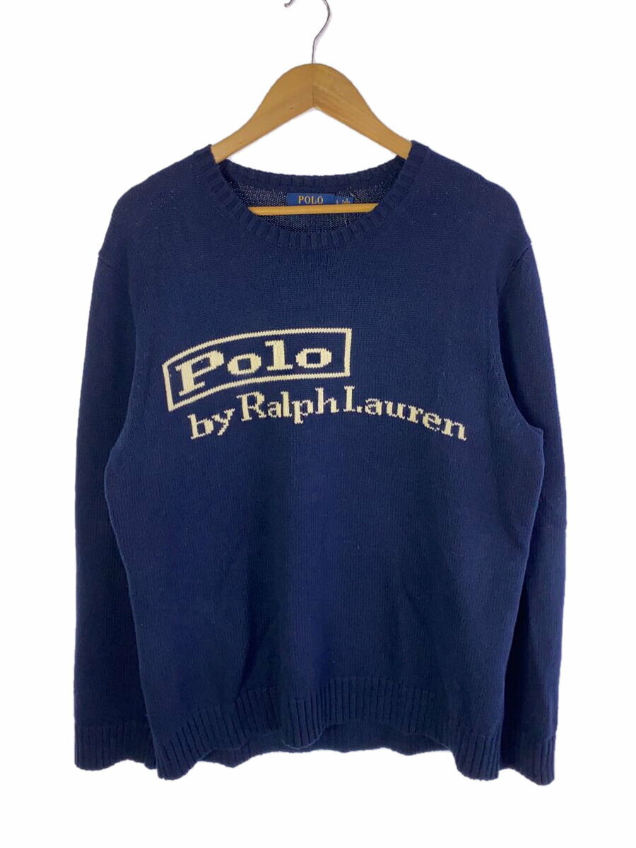 【中古】POLO RALPH LAUREN◆ビンテージロゴ/コットンニット/L/コットン/NVY//【メンズウェア】