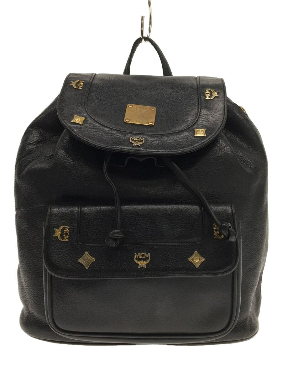 【中古】MCM◆ゴールド金具/リュック/レザー/ブラック/【バッグ】