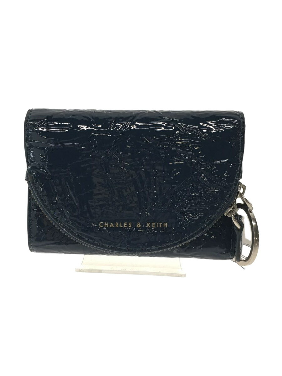 【中古】CHARLES&KEITH◆ラウンドジッパーリンクル エフェクト パテントウォレット/PVC/BLU/CK6-10770391【服飾雑貨他】